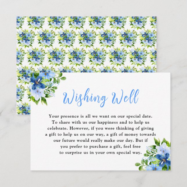 Blue and Navy Flowers with Foliage  Enclosure Card (Front/Back)