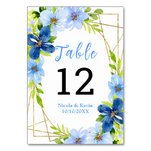 Blue and Navy Flowers with Foliage Table Number