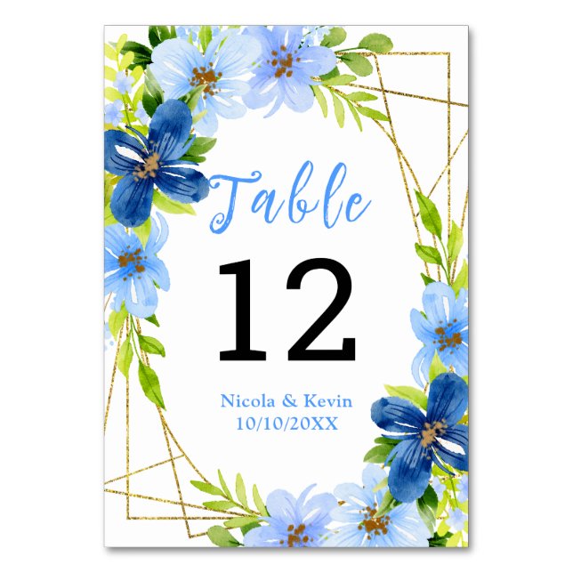 Blue and Navy Flowers with Foliage  Table Number (Front)