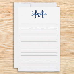 Blue and Navy Lined Minimalist Monogram Stationery
