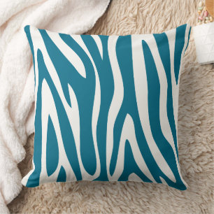 Blue and Off White Zebra Animal Print Cushion