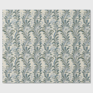 Blue and Olive Feather Plume on Cream Wrapping Paper