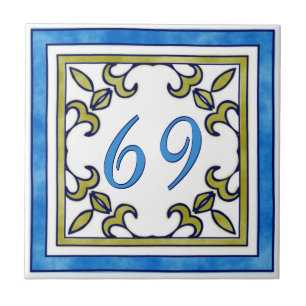 Blue and Olive Green Big House Number Tile