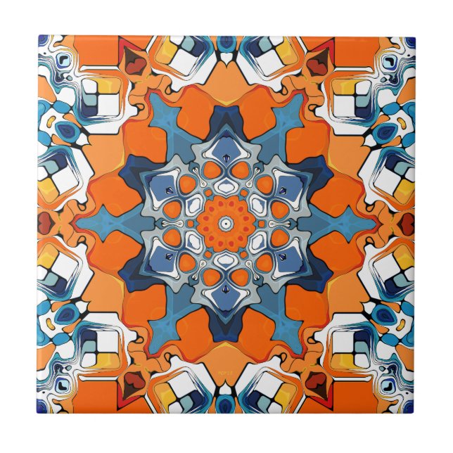 Blue And Orange Abstract Ceramic Tile (Front)