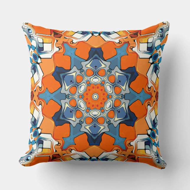 Blue And Orange Abstract Cushion (Front)