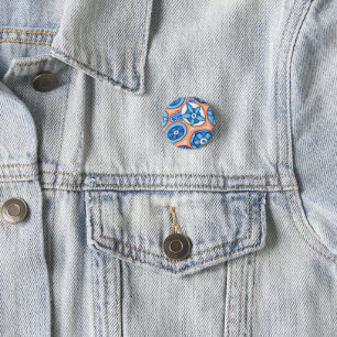 Blue and Orange Abstract Flowers Original painting 3 Cm Round Badge