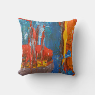 Blue and Orange Abstract Painting Cushion