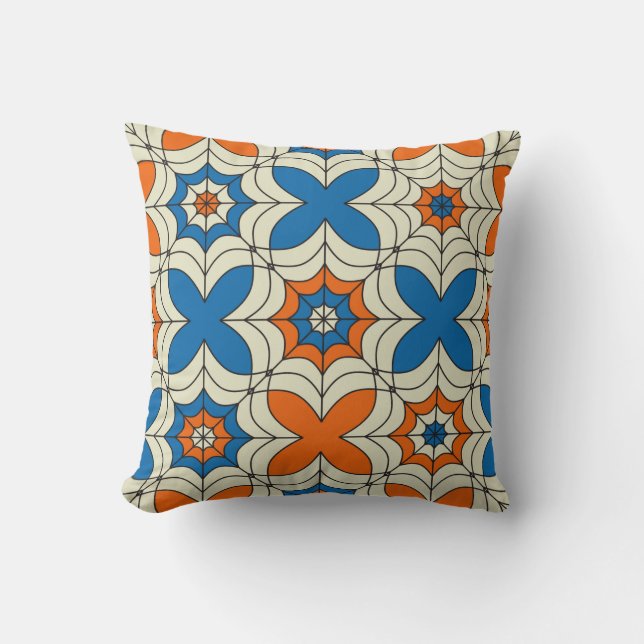 Blue and Orange Abstract Spider Web Design Cushion (Front)