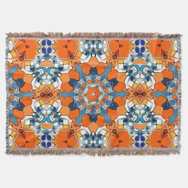 Blue And Orange Abstract Throw Blanket (Front)
