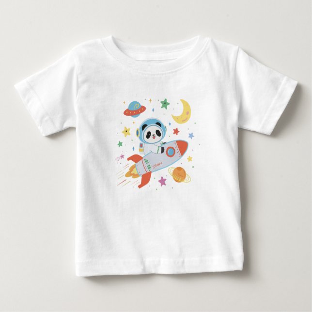 blue-and-orange Astronaut Panda Baby T-Shirt (Front)