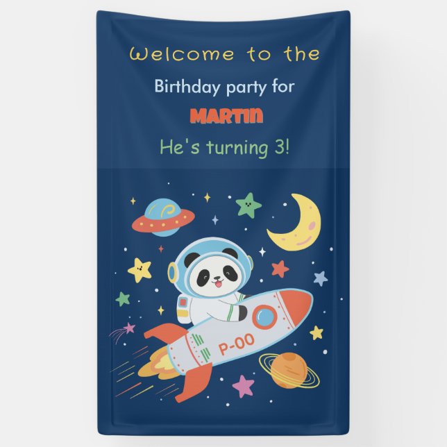 blue-and-orange Astronaut Panda Banner (Vertical)