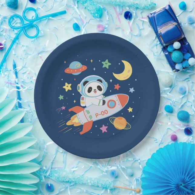 blue-and-orange Astronaut Panda Paper Plate (Party)