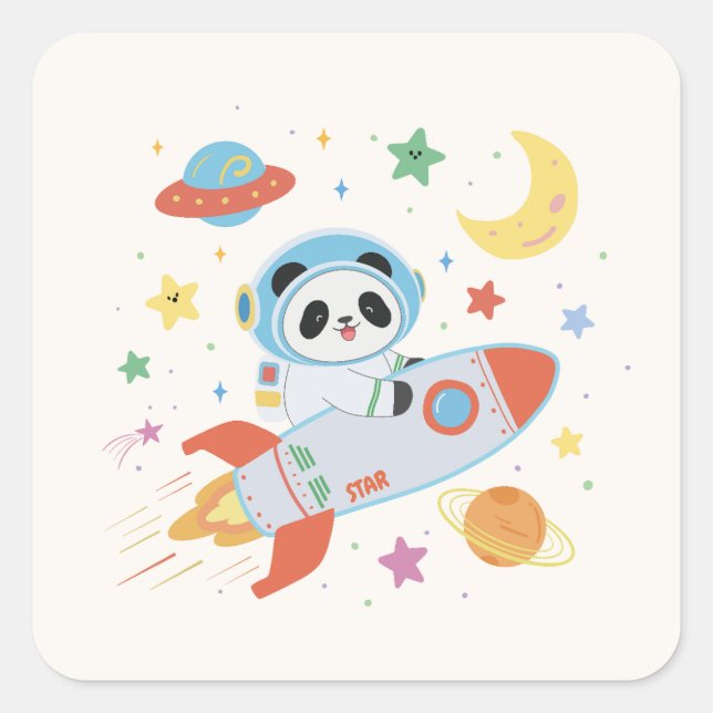 blue-and-orange Astronaut Panda Square Sticker (Front)