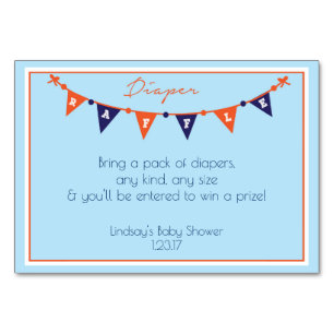 Blue and Orange Baby Shower Diaper Raffle Card