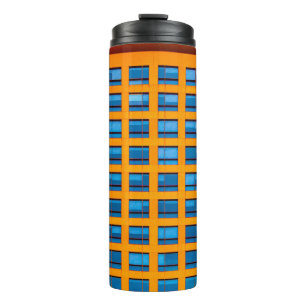 Blue and orange building thermal tumbler