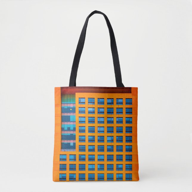 Blue and orange building tote bag (Front)