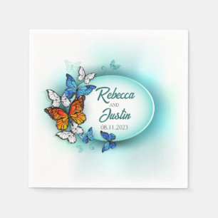 Blue and Orange butterflies Modern Boho Napkins