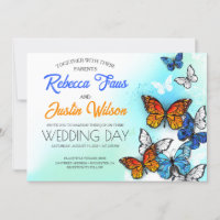 Blue and Orange Butterflies Morpho Monarch