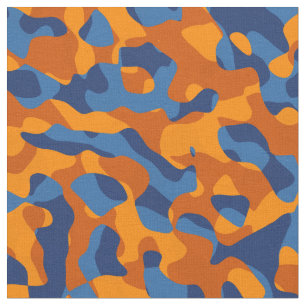 Blue and Orange Camouflage Print Pattern Fabric