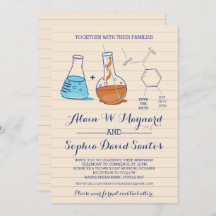 Blue and Orange Chemistry Wedding Invitations