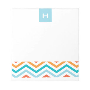 Blue and Orange Chevron Monogram Notepads