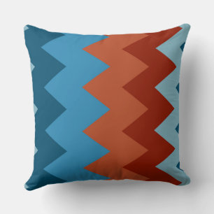 Blue and Orange Chevron Pattern Cushion