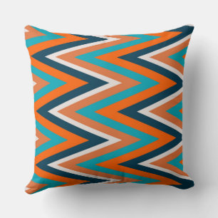 Blue and Orange Chevron Pattern Cushion