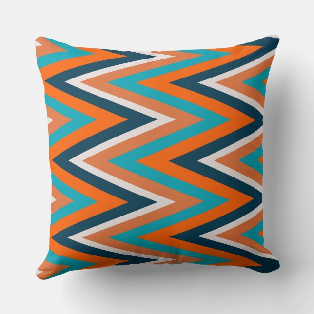 Blue and Orange Chevron Pattern Cushion (Back)