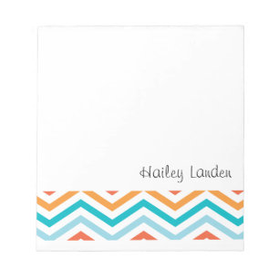 Blue and Orange Chevron Personalised Notepads