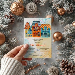  Blue and Orange Christmas Bright Holiday Party  Invitation