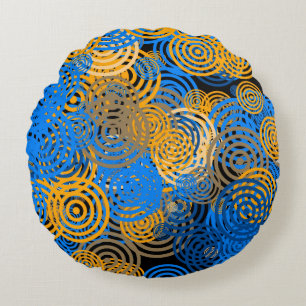Blue and Orange Concentric Circles Round Pillow