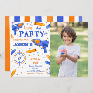 Blue and Orange Dart Gun Photo Invitation