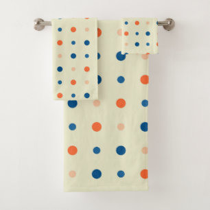 blue and orange Dots  Bath Towel Set