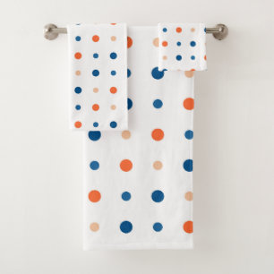 blue and orange Dots  Bath Towel Set