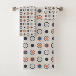 blue and orange Dots  Bath Towel Set