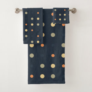 blue and orange Dots  Bath Towel Set