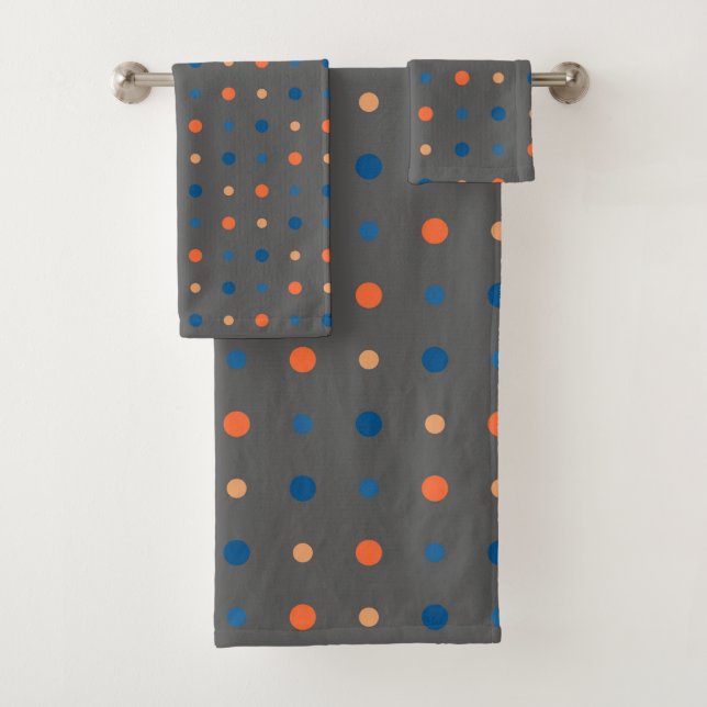 blue and orange Dots  Bath Towel Set (Insitu)
