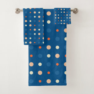 blue and orange Dots Bath Towel Set