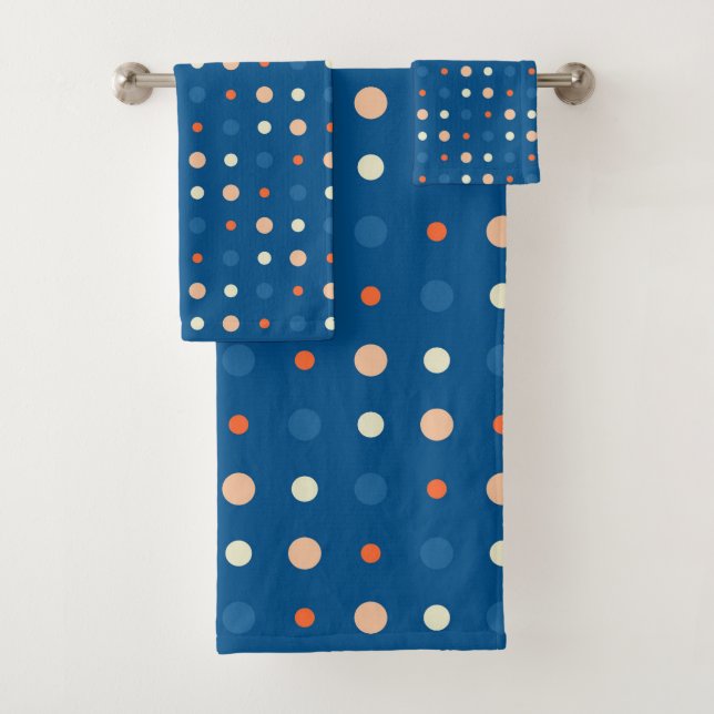 blue and orange Dots  Bath Towel Set (Insitu)