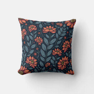 “Blue and Orange Floral Pattern Pillow” Cushion