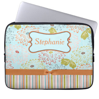 Blue and Orange Floral Personalised Laptop Sleeve