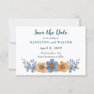 Blue and Orange Flower Save the Date Cards