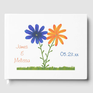 Blue and Orange Flowers Personalised Guest Book