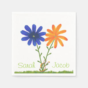 Blue and Orange Flowers Personalised Napkins