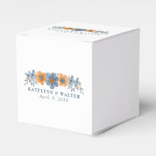 Blue and Orange Flowers Square Wedding Favour Box