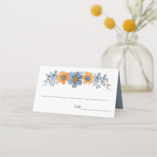 Blue and Orange Flowers Wedding Placecards