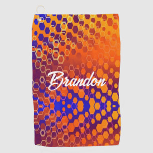 Blue and Orange Gradient Hexagon Pattern Golf Towel