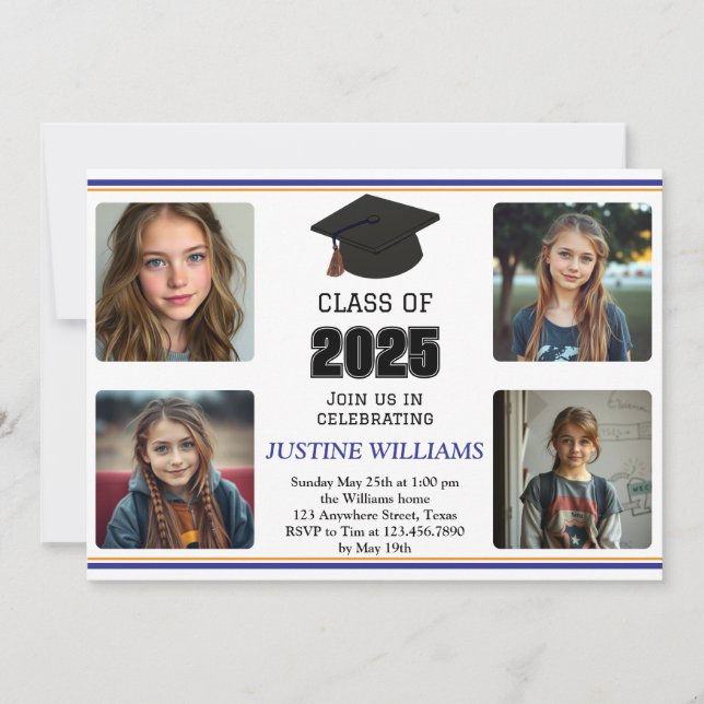Blue and Orange Graduation Invitation (Front)