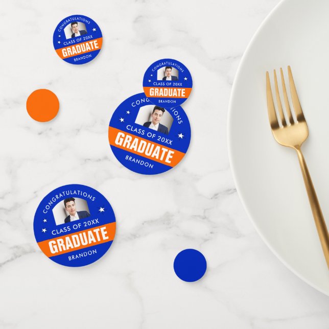 Blue and Orange Graduation Photo Custom Confetti (Group)