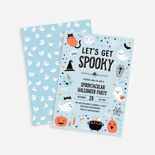 Blue and Orange Halloween Invitation (Blue and Orange Halloween Invitation - Lets Get Spooky)